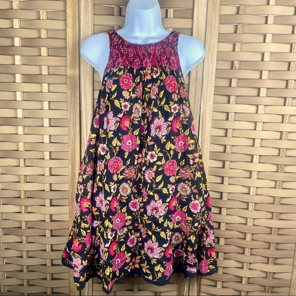 FREE PEOPLE Embroidered Tiered Floral Baby Doll Full Circle Open Back Mini Dress - Picture 3 of 7